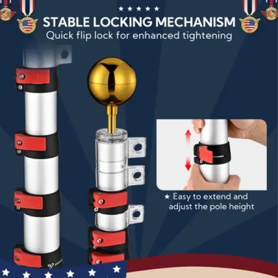Yescom 20FT Telescopic Aluminum Flag Pole image {2}