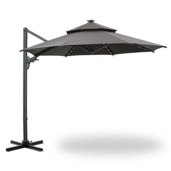 Ainfox 10ft  Outdoor Double-layer Market Umbrella GreyWith Led Lights image {5}