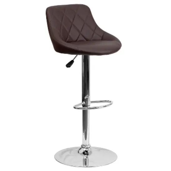 Emma and Oliver Bucket Seat Adjustable Height Barstool with Diamond Pattern Back image {10}