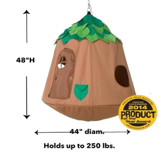 HearthSong Woodland HugglePod HangOut Indoor or Outdoor Kid's Nylon Hanging Tent with LED Leaf Lights image {2}