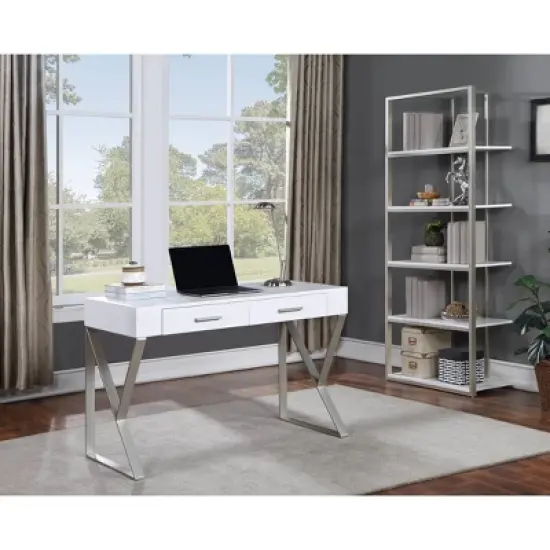 74" Shining Star Champagne Bookcase with Shelves White  - Treasure Trove Accents image {3}