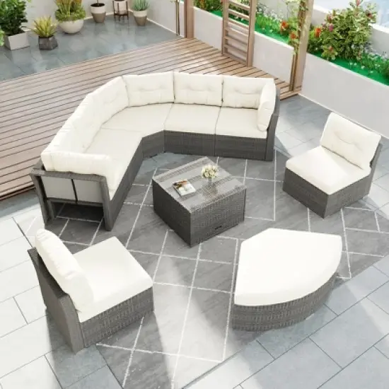 TIRAMISUBEST Patio Furniture Set Outdoor Daybed Rattan Sectional with Cushions and Center Table for Patio,Lawn,Backyard,Pool image {12}