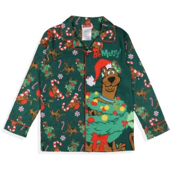 Scooby-Doo Boys' Christmas Character Tree Reindeer Button Sleep Pajama Set Green image {2}