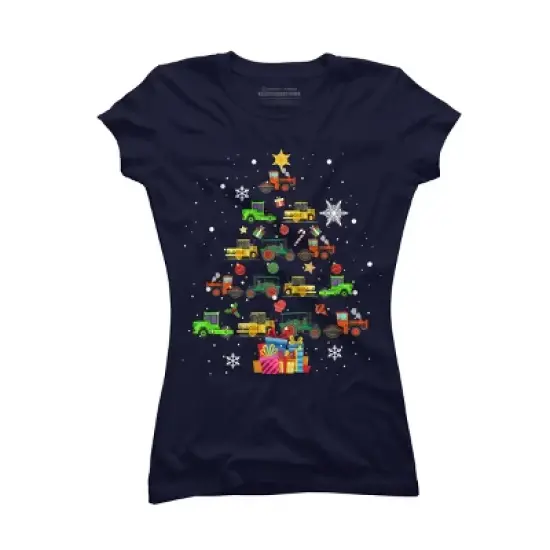 Junior's Design By Humans Christmas Tractor Tree Gift Farmer Shirts Funny Tractor Xmas By VitMon T-Shirt image {5}