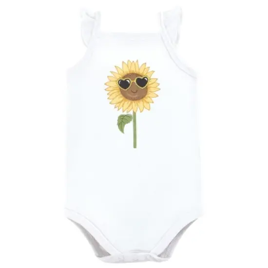 Hudson Baby Infant Girl Cotton Sleeveless Bodysuits, Sunflower image {2}