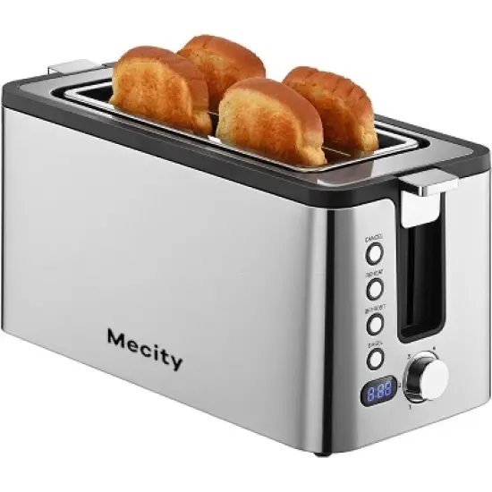 Mecity 4-Slice Long Slot Toaster - Stainless Steel, 1300W, 6 Browning Settings, with Warming Rack & Removable Crumb Tray image {9}