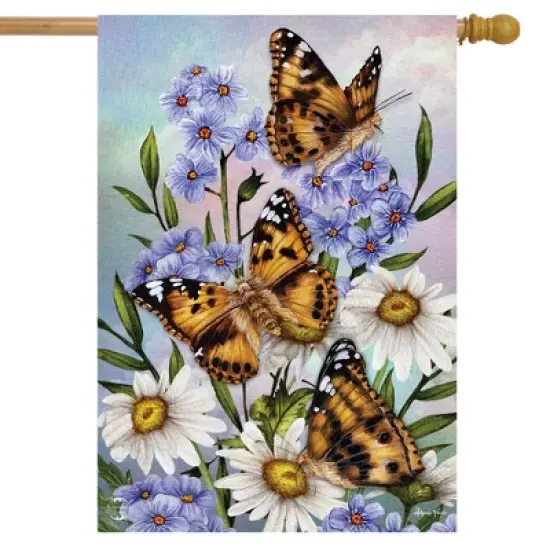 Daisies Monarchs Spring House Flag Floral Butterflies 28" x 40" Briarwood Lane image {1}