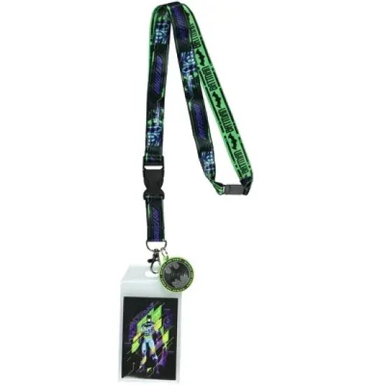 DC Comics Batman Lanyard Futuristic Tech Breakaway ID Name Badge Holder Neck Strap with 1 1/2" Rubber Charm Multicolored image {4}