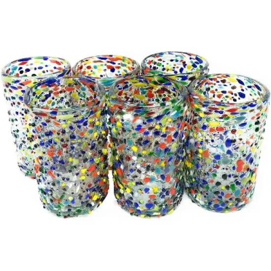 Dos Sue��os Mexican Hand Blown  Drinking Glasses - Confetti Rock Design - 14oz - Set of 6 image {5}