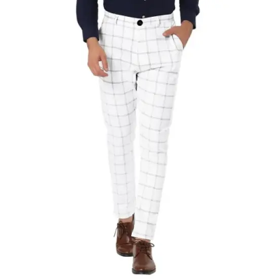 Lars Amadeus Men's Dress Plaid Slim Fit Flat Front Business Pants with Pockets image {6}