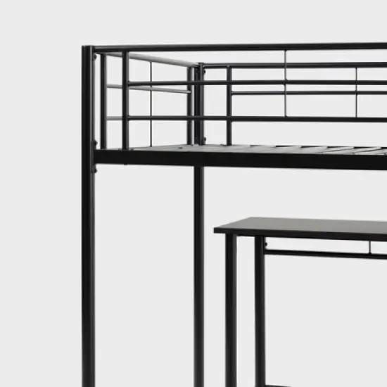 Twin Analise Metal Low Loft Bed with Desk and Storage Black - Saracina Home image {8}