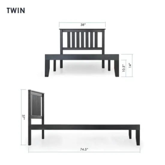 14" Marley Solid Wood Platform Bed with Paneled Headboard Black - Mellow image {6}