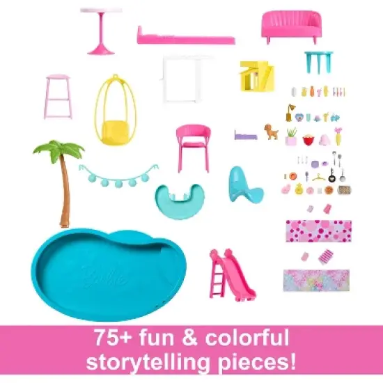 Barbie Dreamhouse Pool Party Doll House with 75+ pc, 3 Story Slide: Adult Assembly, Fits 12 Inch Dolls image {2}