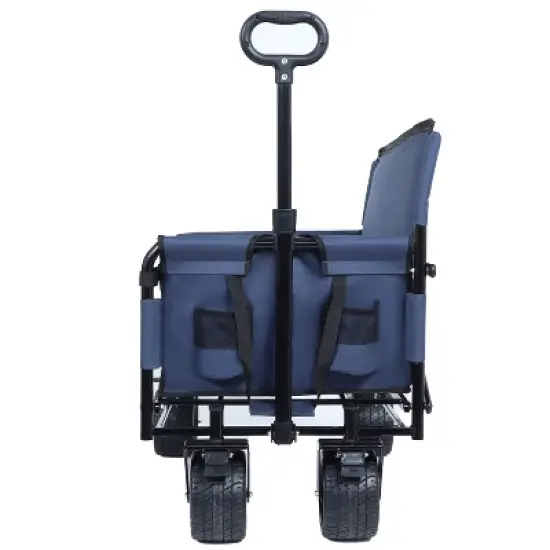 3-in-1 Convertible Folding Wagon Cart with Bench Seat & Storage - 500lbs Heavy-Duty Utility Wagon dark blue image {2}