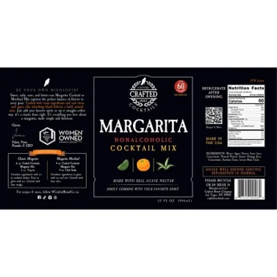 Crafted Cocktails Margarita Mix: 2 Pack:&nbsp; 60 Calories Per Serving, All Natural Lime Juice and Organic Agave: Makes 8 Cocktails Per Bottle image {7}