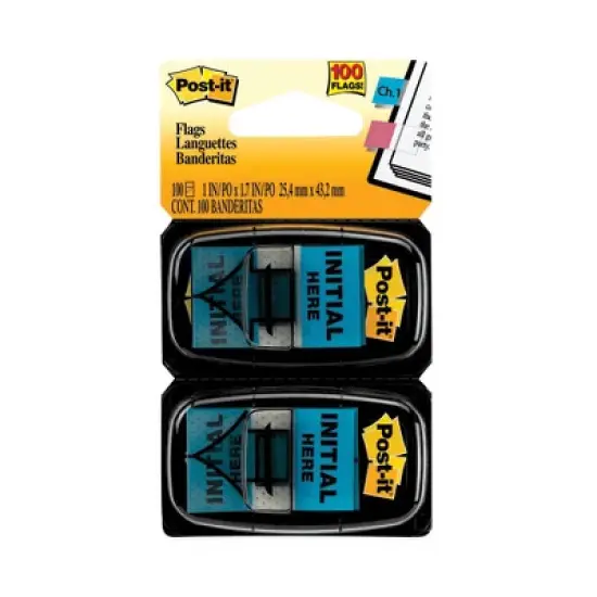 Post-it Flags Arrow Message 1" Page Flags, "Initial Here", Blue, 50 Flags Dispensers/2 Dispensers/Pack image {7}