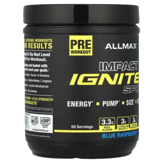 ALLMAX Impact&trade; Igniter Sport, Pre Workout, Blue Raspberry, 11.64 oz (330 g) image {3}