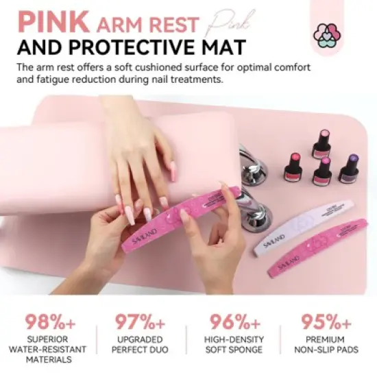 Saviland Pro Nail Arm Rest Set - Pink Faux Leather Hand Rest & Non-Slip Mat for Acrylic Nails. image {1}