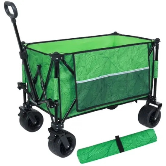 SKRAN 480lbs Load Capacity Folding Wagon Cart with Bonus Picnic Mat - All-Terrain Wheels,Drink Holders,Brakes & Side Pocket for Camping,Beach image {14}