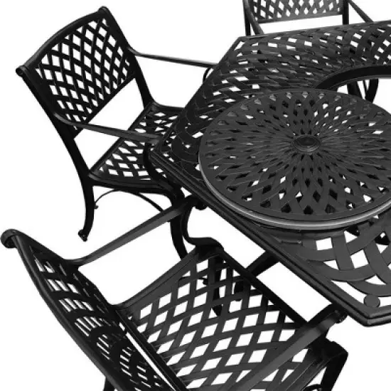 7pc Patio Dining Set with 63" Modern Ornate Outdoor Mesh Aluminum Large Hexagon Table & Modern Chairs - Black - Oakland Living: UV-Resistant image {2}