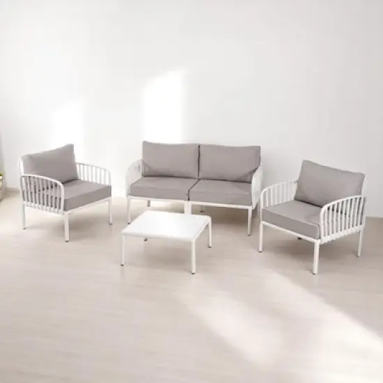 5-Piece Outdoor Plastic Sofa Set with Cushions and Coffee Table &acirc;&acirc;&sbquo;?Modular Sectional Furniture for Patio, Garden, or Balcony image {10}