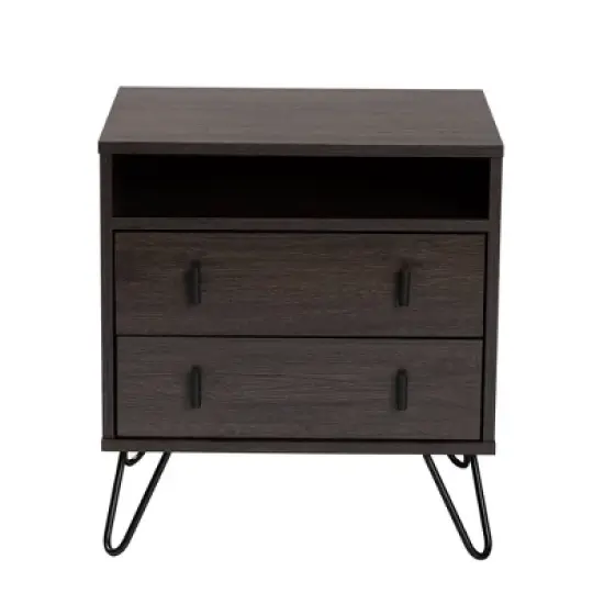 Glover Wood and Metal 2 Drawer Nightstand Brown/Gold - Baxton Studio image {3}