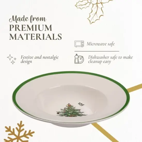 Spode Christmas Tree Collection Pasta Bowl - Set of 4, Rimmed Plate for Serving Salad, Spaghetti, and Soup, 10-Inch, Made of Porcelain image {3}