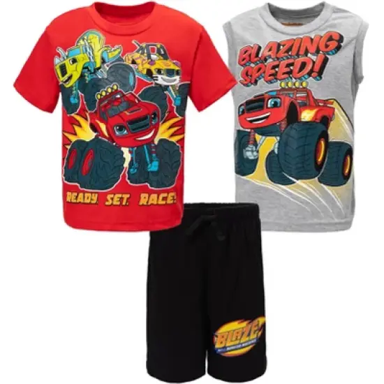 Blaze and the Monster Machines Stripes Zeg Blaze T-Shirt Tank Top and Bike Shorts French Terry 3 Piece Outfit Set Toddler  image {7}