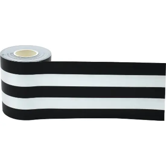 Teacher Created Resources Straight Rolled Border Trim 3" x 50' Black/White Stripes 3/Pack image {1}