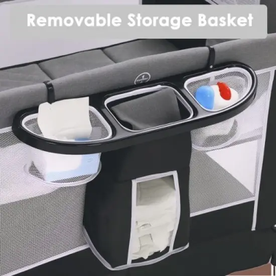 Kinder King 4-in-1 Portable Nursery Center and Bedside Crib with Bassinet, Changing Table, Storage Basket, Side Zipper & Travel Bag image {10}