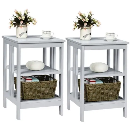 Tangkula 2PCS 3-tier Side Table Nightstand Sofa End Table Storage Display Shelf image {13}