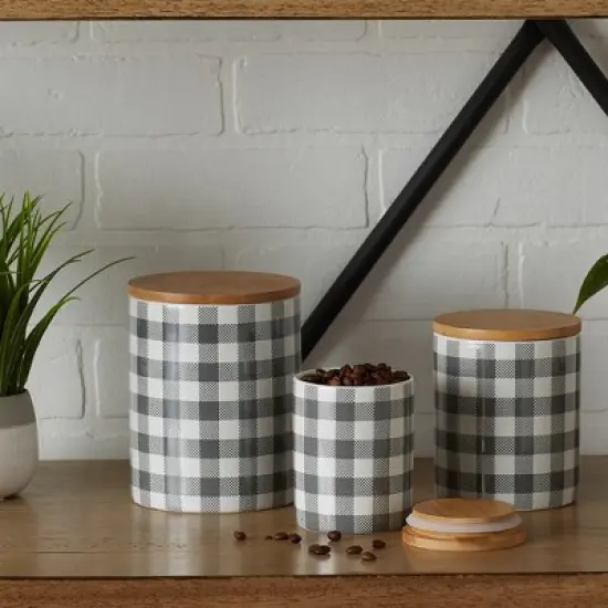 Design Imports Gray & White Buffalo Check Ceramic Canister Set/3 image {8}