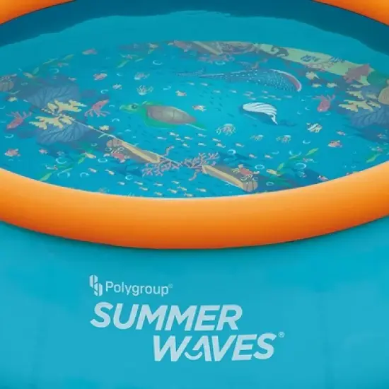 Summer Waves P1C008303 8 Foot Wide Quick Set Inflatable Top Ring Kiddie Swimming Pool with Deep Sea Ocean Life Graphics and 3D Goggles, Blue image {1}