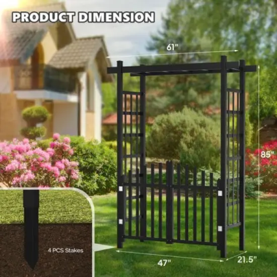 Karl Home 85 In. Black Pvc Garden Arbor With Gate image {4}