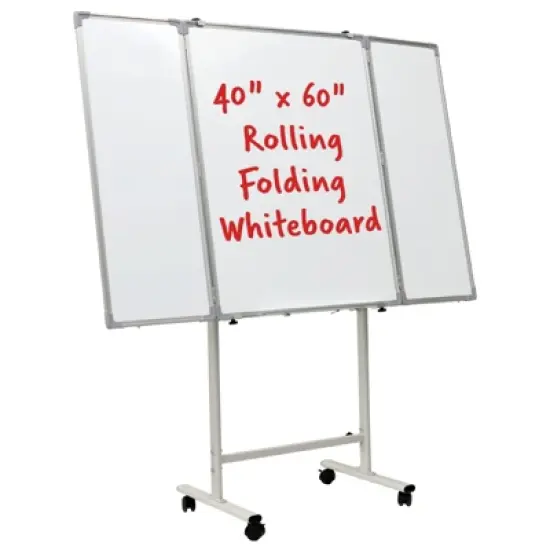 Excello 40" x 60" Mobile, Folding Whiteboard on Wheels with Magnetic Surface and Flip-Out Marker Tray image {6}