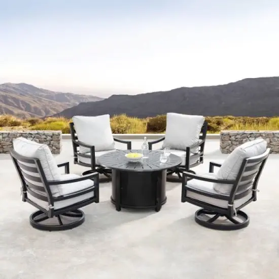 Oakland Living 5pc Swivel Rocking Aluminum Outdoor Dining Set Copper/Gray image {1}
