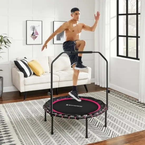 40-Inch Foldable Mini Trampoline with Adjustable Handrail, 264.6 lb Capacity, Home Fitness Rebounder image {12}