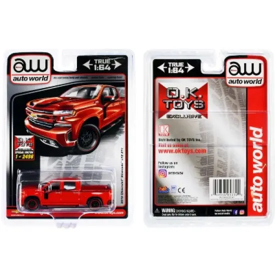 2019 Chevrolet Silverado LTZ Z71 Pickup Truck Red with Black Stripes Limited Ed to 2496 pcs 1/64 Diecast Model Car by Auto World image {2}