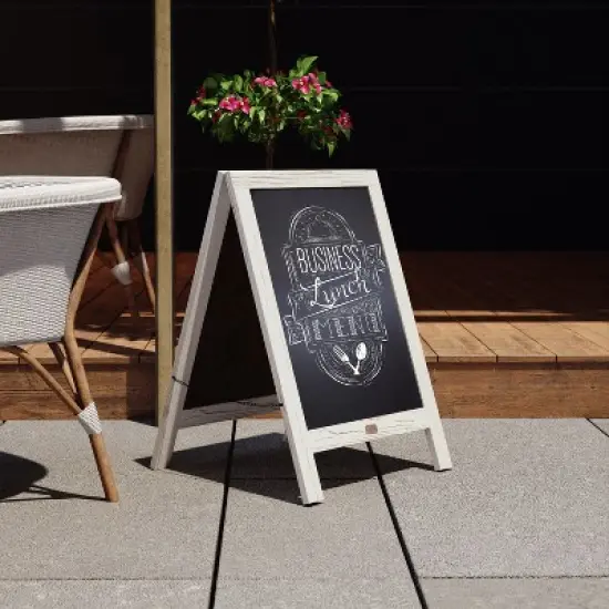 Flash Furniture Canterbury Vintage Wooden A-Frame Magnetic Indoor/Outdoor Chalkboard Sign, Freestanding Double Sided Extra Large Message Board image {2}