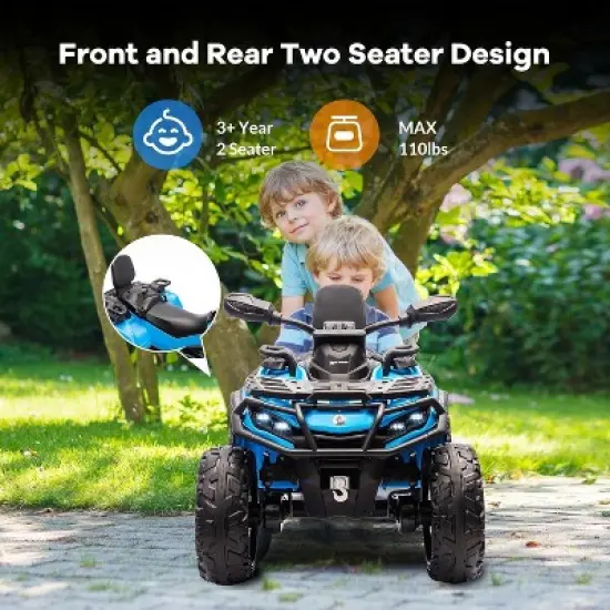 2 Seater Electric Children's Terrain Vehicle, 12V Remote Control Riding Toy Car, Battery Operated Vehicle w/Music, Remote Control, LED Lights image {2}