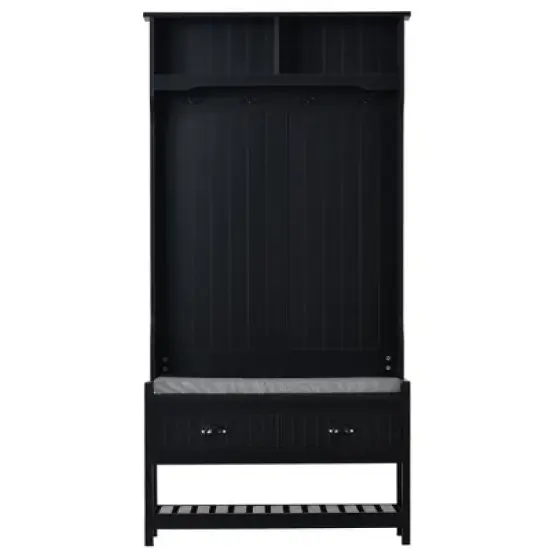 33.5" 3-in-1 Design Hall Tree with 4 Hooks, Coat Hanger and Entryway Storage Bench - ModernLuxe image {7}