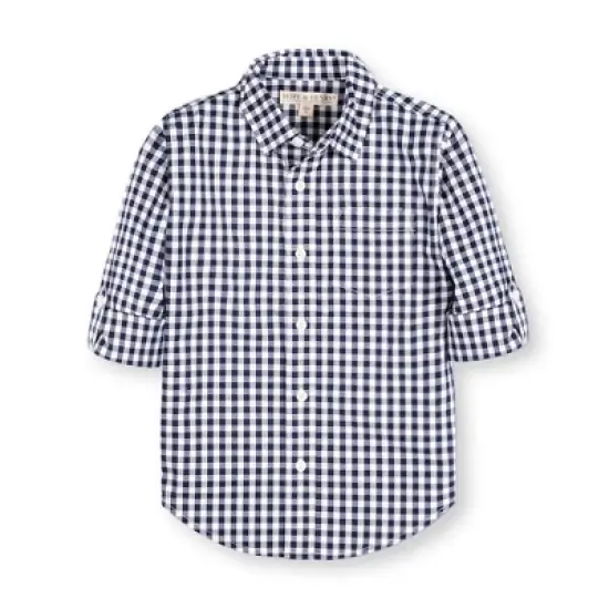 Hope & Henry Boys' Long Sleeve Stretch Poplin Roll-Up Button Down Shirt, Kids image {7}
