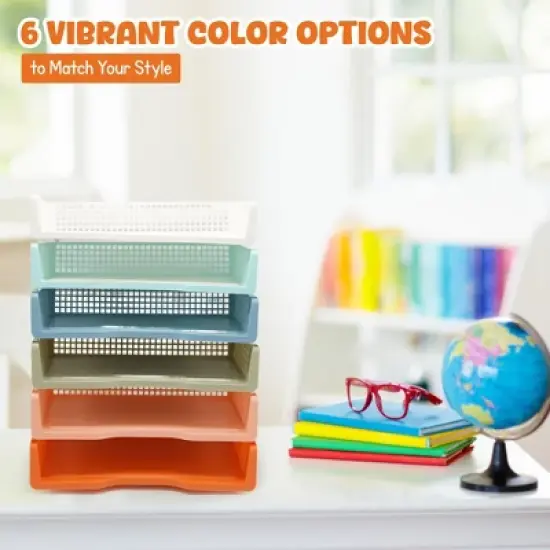 4E's Novelty 6 Pack Stackable Trays for Classroom, Durable Organizer With Classy Colours, Boho Paper Tray for Classroom, Durable Classrooms Paper Tray image {3}