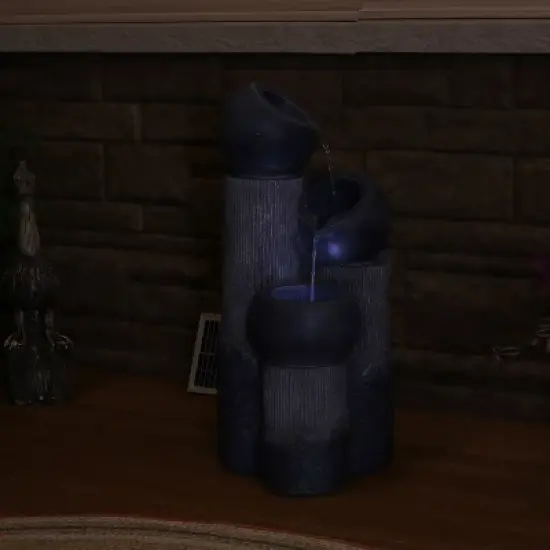 Sunnydaze Outdoor Solar Powered Polyresin Tiered Cascading Cups Water Fountain with Battery Backup - 29" image {8}