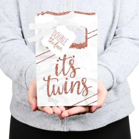 Big Dot of Happiness It's Twin Girls - Pink and Rose Gold Twins Baby Shower Favor Boxes - Set of 12 image {3}