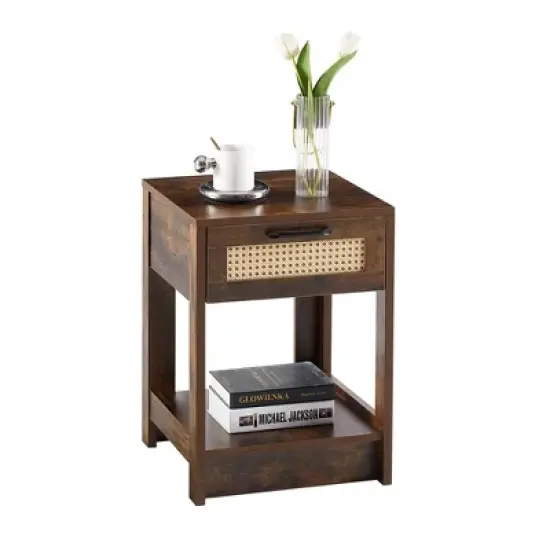 15.75" Rattan Night Stands With Drawer Bedside End Table For Small Space image {7}