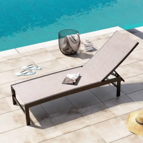 Outdoor Five Position Adjustable Chaise Lounge Chair Beige - Crestlive Products image {2}