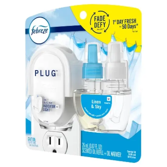 Febreze Fade Defy Plug Air Freshener & Odor Fighter Starter Kit - Linen & Sky - 0.87 fl oz image {11}