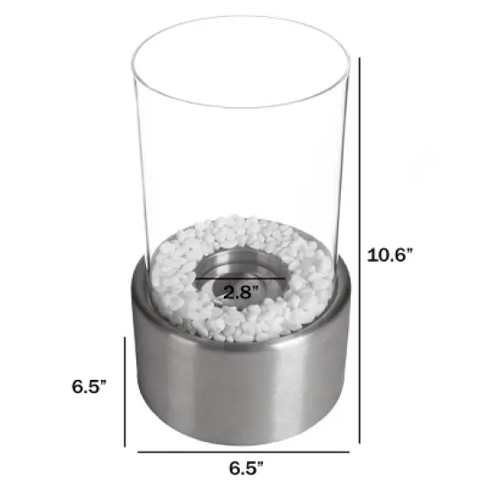 Bio Ethanol Tabletop Fire Pit - Indoor or Outdoor Smokeless Portable Fireplace - Clean Burning Ventless Cylinder with Real Flame by Northwest (Silver) image {2}