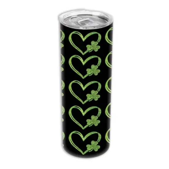 Elanze Designs St. Patrick's Day Shamrock Glittered Green Heart 20 ounce Stainless Steel Travel Tumbler with Lid For Your On The Go Beverages image {5}